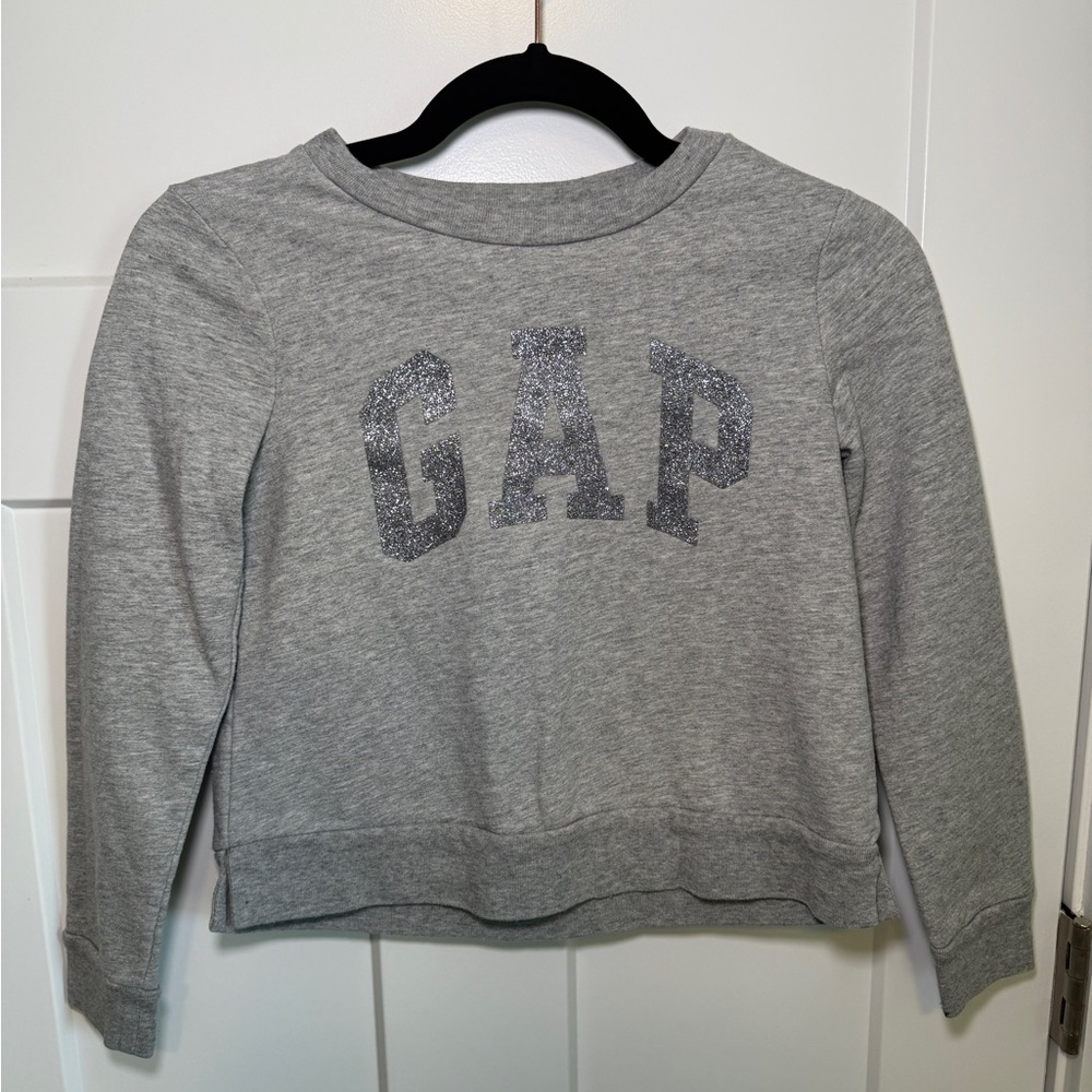 Gap Kids Girls Grey Glitter Logo Sweatshirt Pullover Size M (8-9 YRS)